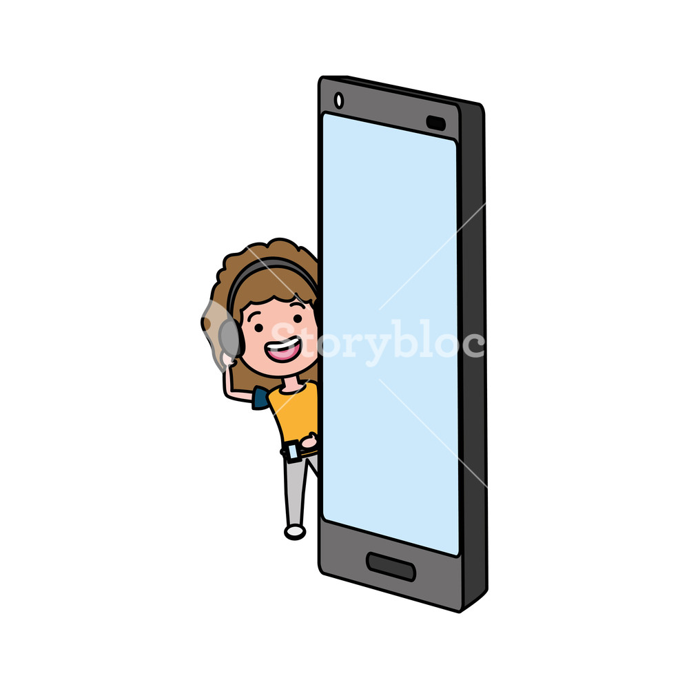 1000x1000 Girl With Headphones And Cellphone Vector Illustration Royalty
