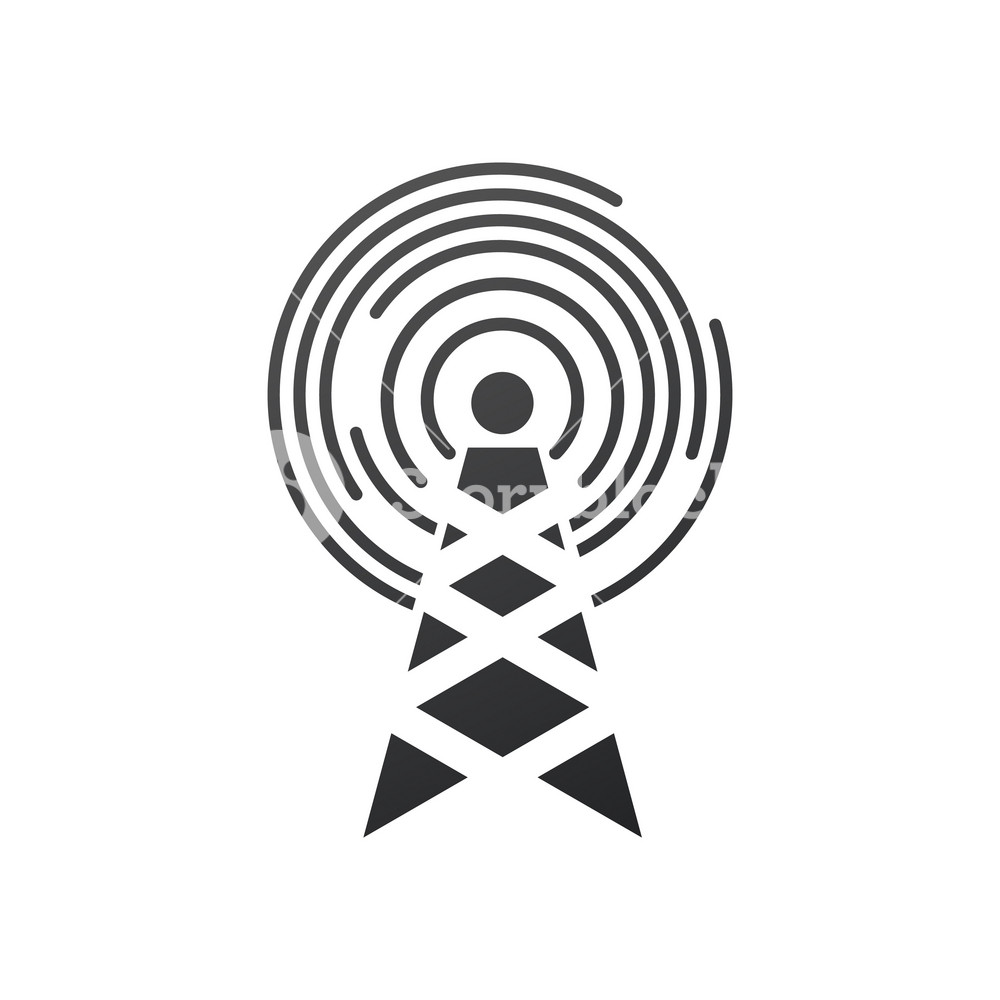 1000x1000 Cell Phone Tower With Circle Waves, Electric Tower Pole Vector