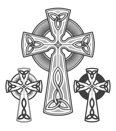 400x450 Celtic Cross Emblem Drawn In Engraving Style Vector Illustration