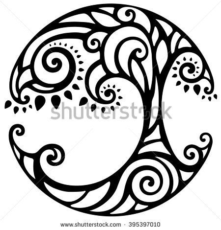 Decorative Black And White Life Tree, Vector Illustration, Round 450x470 Decorative Black And White Life Tree, Vector Illustration, Round