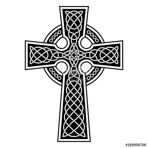 500x500 Celtic Cross With White Patterns On A Black Background Stock