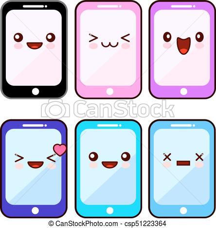 444x470 Kawaii, Plano, Smartphone, Set Communication