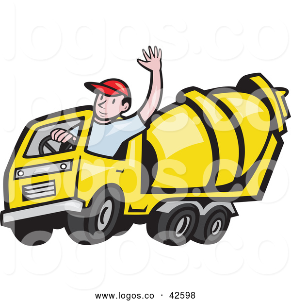 600x620 Vector Logo Of A Cement Truck Driver Waving Hello Goodbye