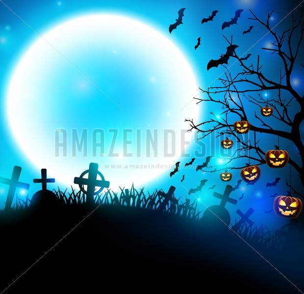 620x600 Halloween Background In Cemetery Vector Illustration