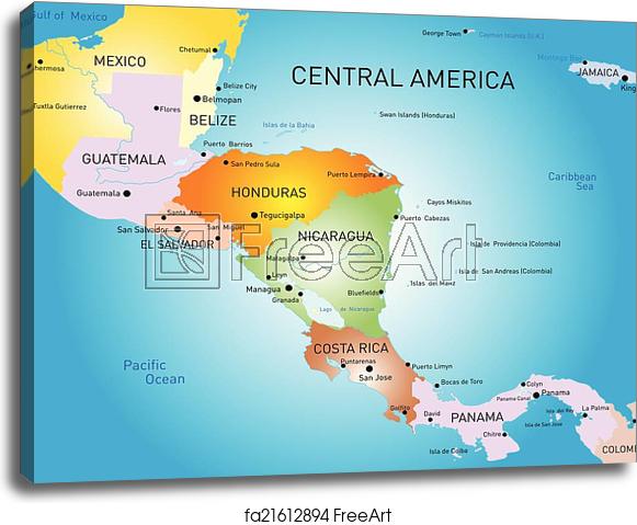 581x479 Canvas Print Of Central America Map Vector Color Central America
