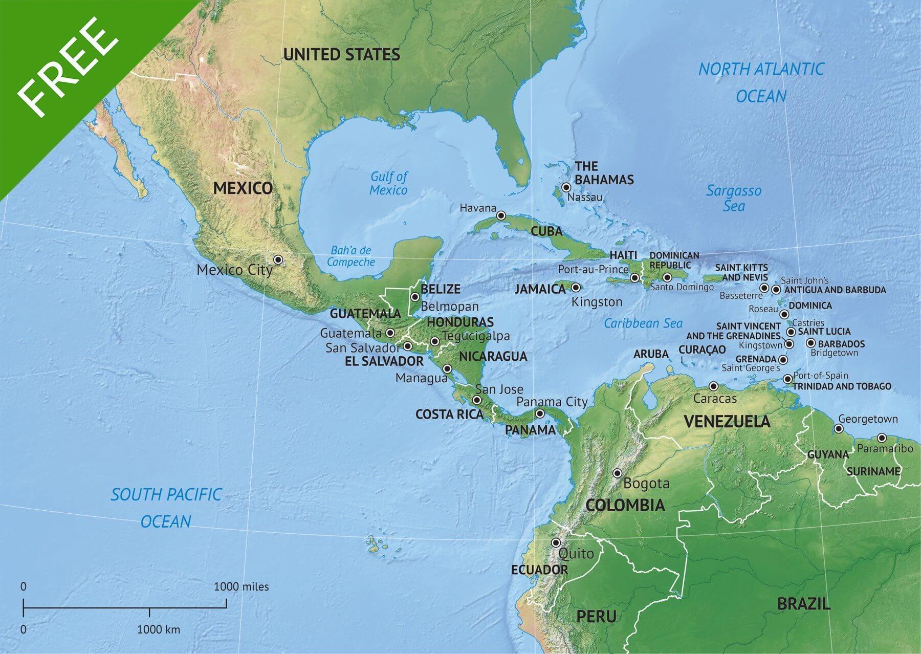 1800x1278 Free Vector Map Middle Central America One Stop Map
