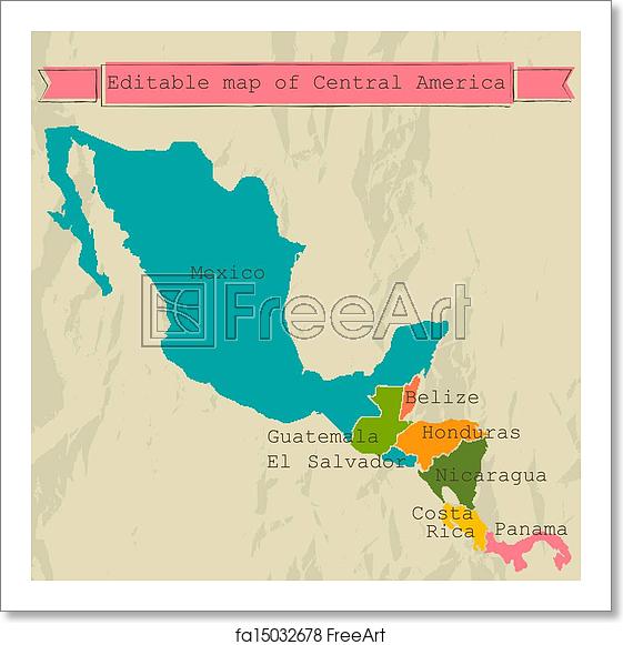 561x581 Free Art Print Of Editable Central America Map With All Countries