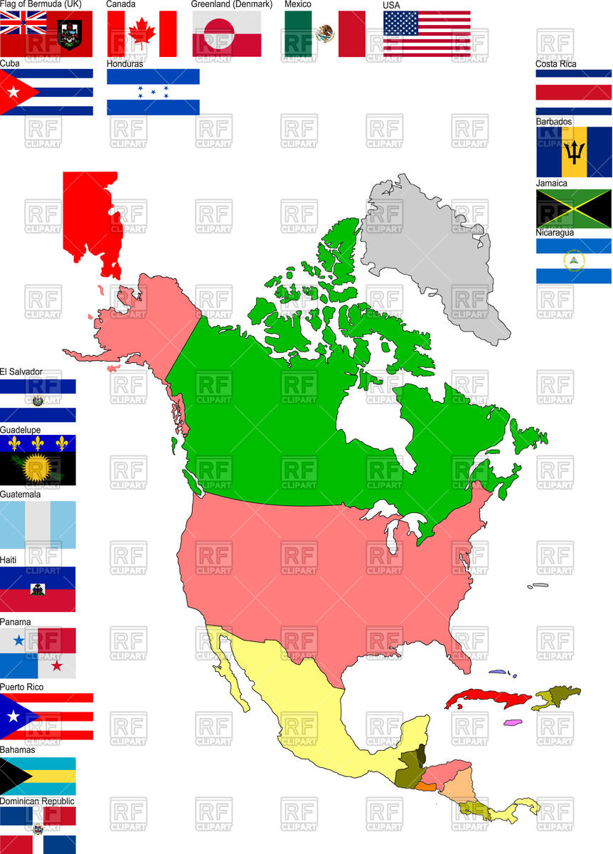 862x1200 Map Of Flags Of North And Central America Vector Image Of Signs