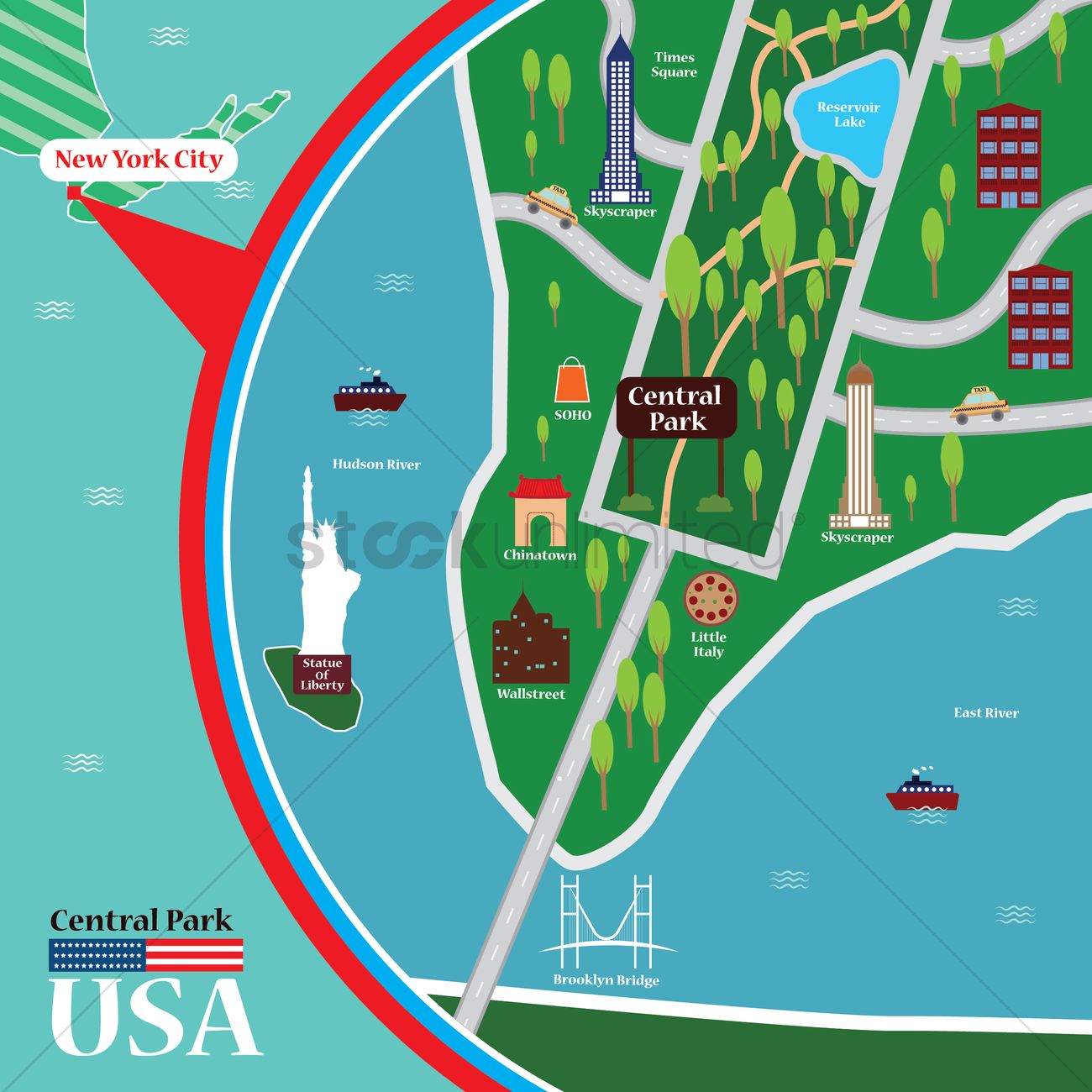 1300x1300 Usa Central Park Vector Image