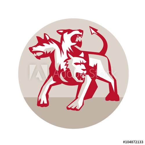 Cerberus Multi Headed Dog Hellhound Circle Retro 500x500 Cerberus Multi Headed Dog Hellhound Circle Retro