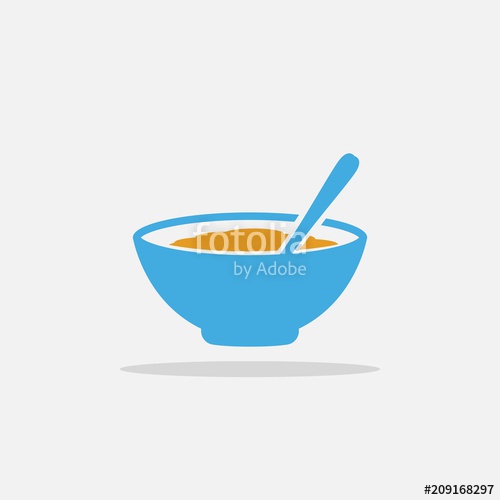 500x500 Cereal Bowl Vector Icon Blue Bowl With Wheat Cereal With Shadow