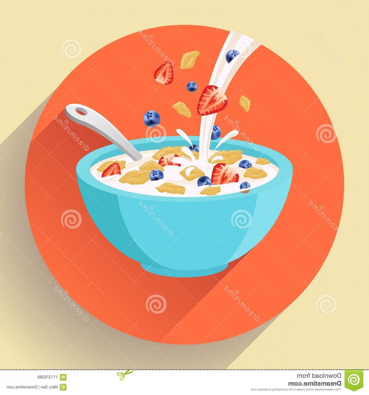 1560x1668 Vector Breakfast Cereal Bowl Filled Milk Berries Flat Cereal Bowl