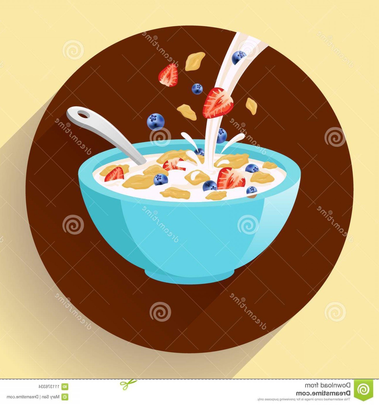 1560x1668 Vector Breakfast Cereal Bowl Filled Milk Berries Flat Icon