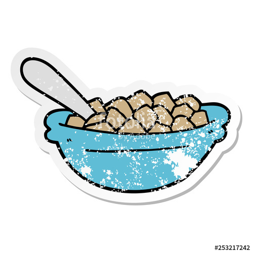 500x500 Distressed Sticker Of A Cartoon Cereal Bowl Stock Image