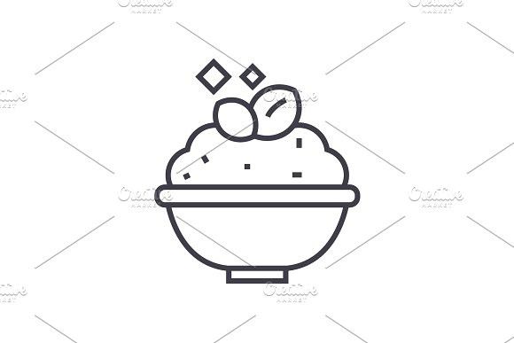 580x387 Porridge,cereal Bowl Vector Line Icon, Sign, Illustration