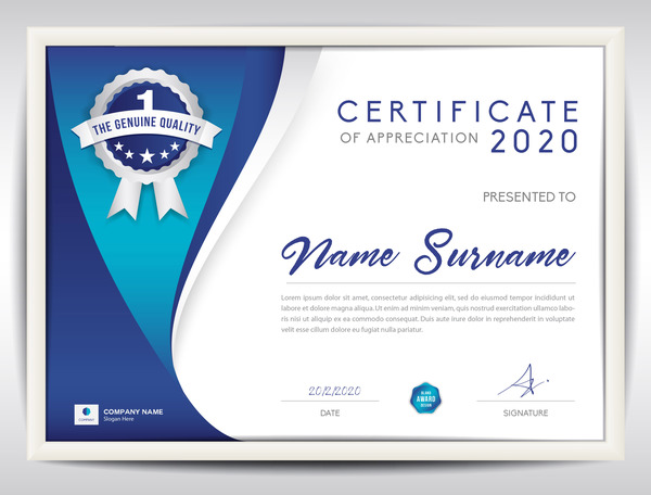 Certificate Template With Blue Abstract Background Vector Free 600x456 Certificate Template With Blue Abstract Background Vector Free