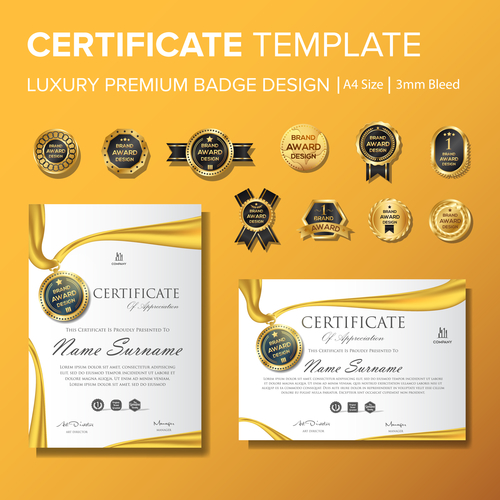 Certificate Template With Luxury Premium Badge Vector Material 500x500 Certificate Template With Luxury Premium Badge Vector Material
