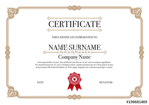 500x354 Gold Rounded Style Certificate Border With Red Stamp Stock Image