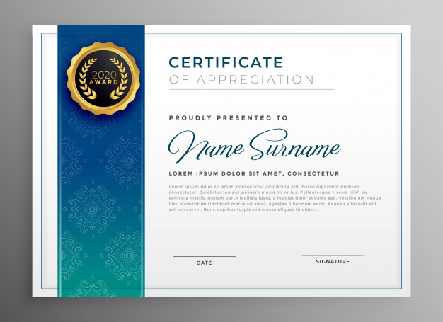 Elegant Blue Certificate Of Appreciation Template Vector 626x455 Elegant Blue Certificate Of Appreciation Template Vector