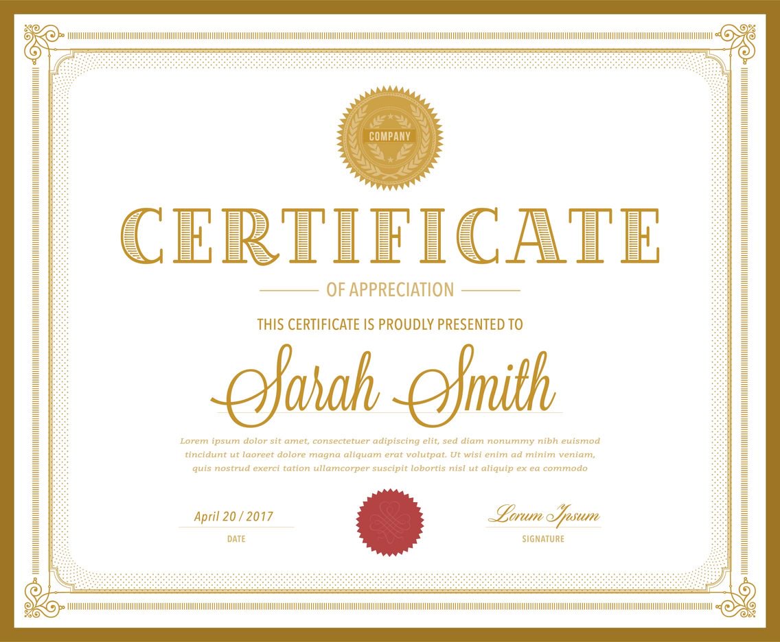 Retro Gold Certificate Vector Template Vector Art Graphics 1136x936 Retro Gold Certificate Vector Template Vector Art Graphics