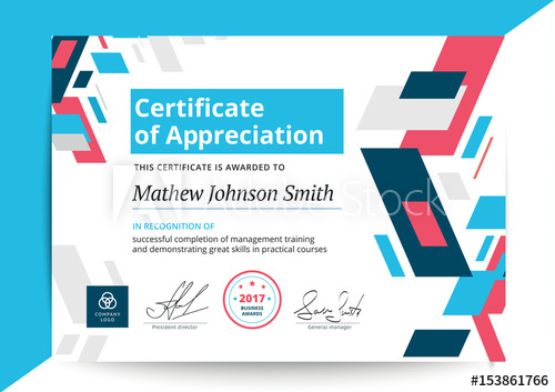 Certificate Of Appreciation Template In Modern Design Business 500x353 Certificate Of Appreciation Template In Modern Design Business