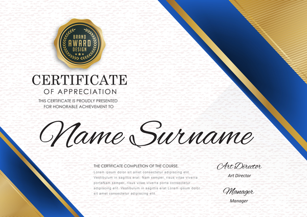 Golden Certificate Template Vector Free Download 600x424 Golden Certificate Template Vector Free Download