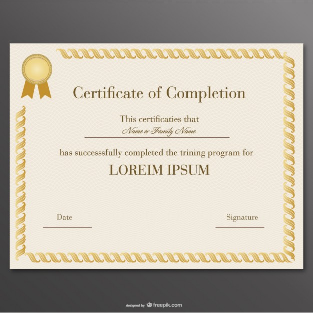 Yellow Certificate Of Completion Vector Free Download 625x626 Yellow Certificate Of Completion Vector Free Download
