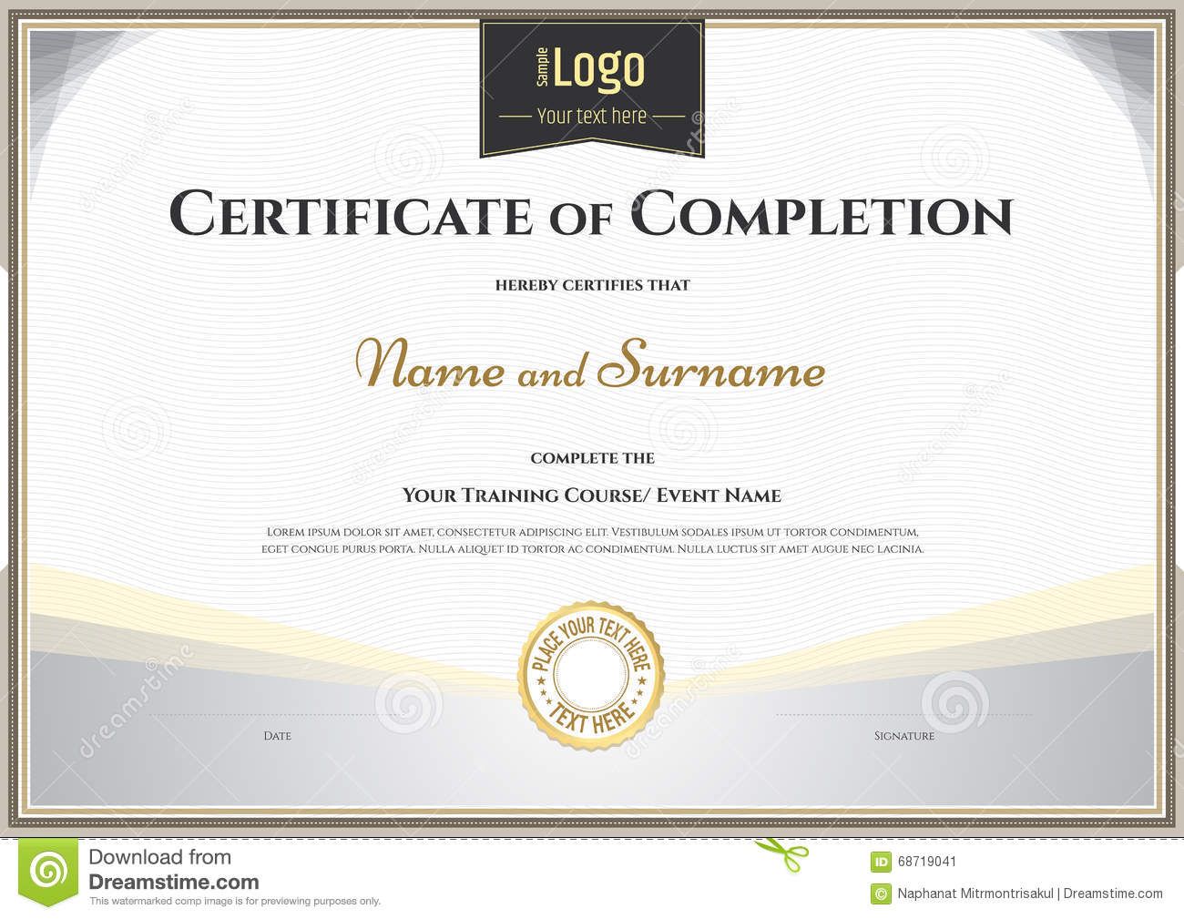 Certificate Of Completion Template In Vector For Achievement Gra 1300x1009 Certificate Of Completion Template In Vector For Achievement Gra