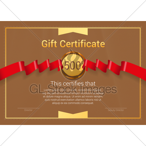 500x500 Gift Certificate With Red Award Ribbon Vector Template Gl Stock