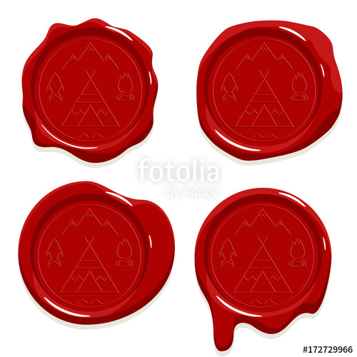 500x500 Red Wax Seal Stamp Sign Certificate Isolated Mockup Icons Set Flat