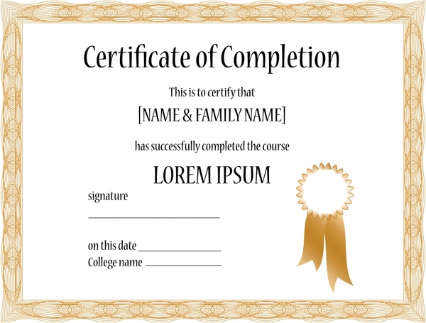 Certificate Template Classical Elegant Design Free Vector 600x455 Certificate Template Classical Elegant Design Free Vector