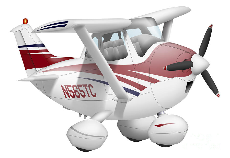 900x617 Cartoon Illustration Of A Cessna Digital Art