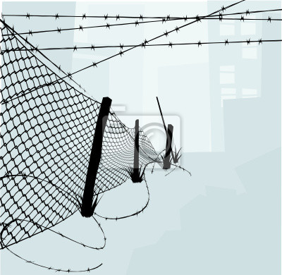 400x390 Chain Link Fence And Barbed Wire Vector Illustration Posters