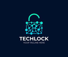 288x240 Padlock And Network Chain Logo Template Open Lock And Circuit