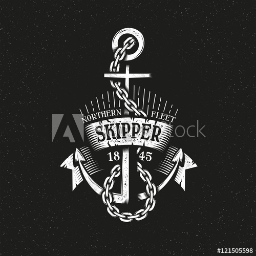 500x500 Vintage Retro Anchor With Chain And Ribbon Grungy Style On A Black