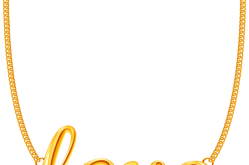 Gold Chain Necklace With Love Word Pendant Vector Illustration 800x533 Gold Chain Necklace With Love Word Pendant Vector Illustration