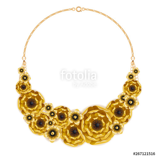 Golden Chain Statement Necklace With Black And Golden Flowers 500x500 Golden Chain Statement Necklace With Black And Golden Flowers