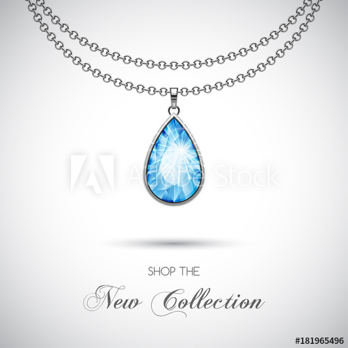 Silver Chain Necklace With Diamond Pendant Vector Illustration 500x500 Silver Chain Necklace With Diamond Pendant Vector Illustration