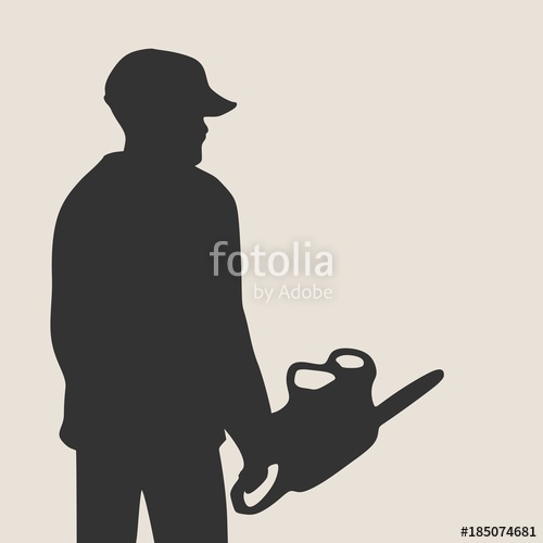 500x500 Lumberjack Worker Standing With Chainsaw Vector Silhouette Stock