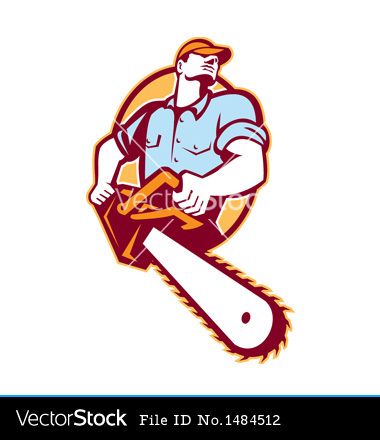 380x440 Chainsaw Lumberjack Tree Surgeon Arborist Chainsaw Retro Vector