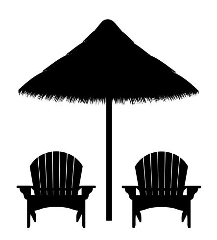 443x490 Beach Armchair And Umbrella Black Contour Silhouette Vector