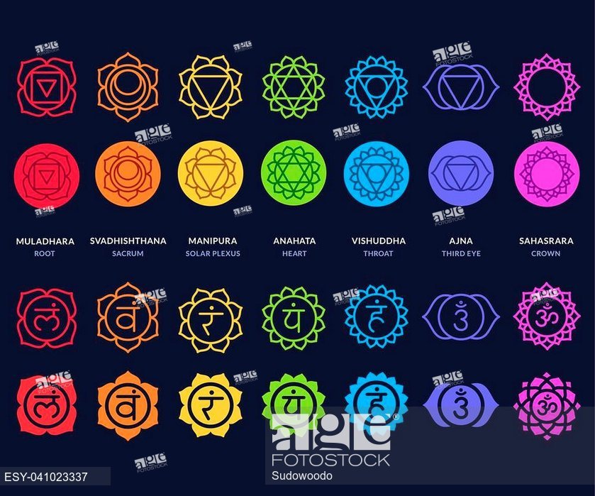 839x699 Chakra Symbols Set On Dark Background Different Styles, Stock
