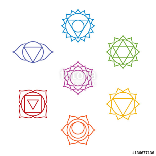 500x500 Set Of Seven Chakra Symbols Yoga, Meditation Vector Stock Image