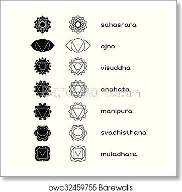 362x382 Chakras Vector Icons Black And White, Art Print Barewalls