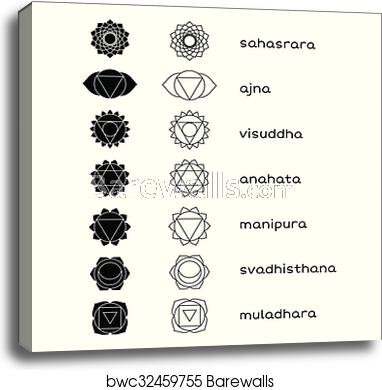382x390 Chakras Vector Icons Black And White, Canvas Print Barewalls