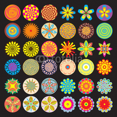 400x400 Set Of Flowers Like Chakras Vector Collection Isolated On Black