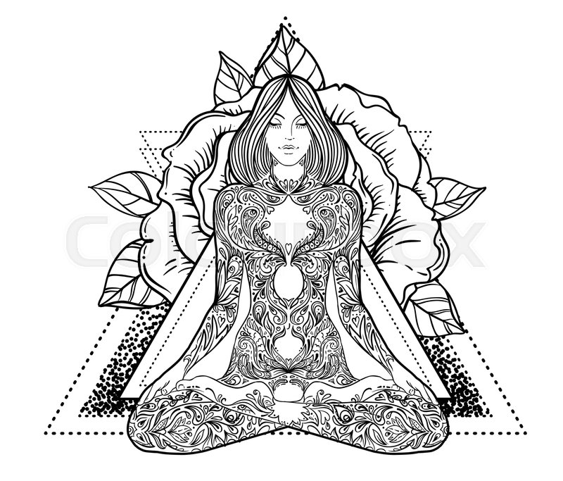 800x683 Woman Ornate Silhouette Sitting In Stock Vector Colourbox