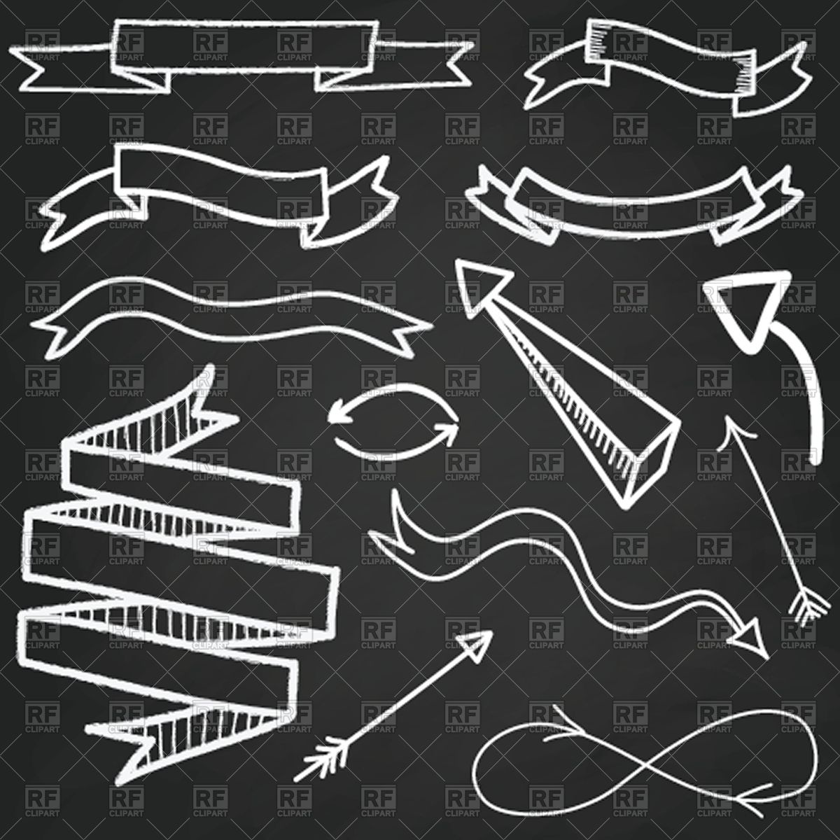 Chalkboard Hand Drawn Style Banners, Ribbons And Arrows Vector 1200x1200 Chalkboard Hand Drawn Style Banners, Ribbons And Arrows Vector