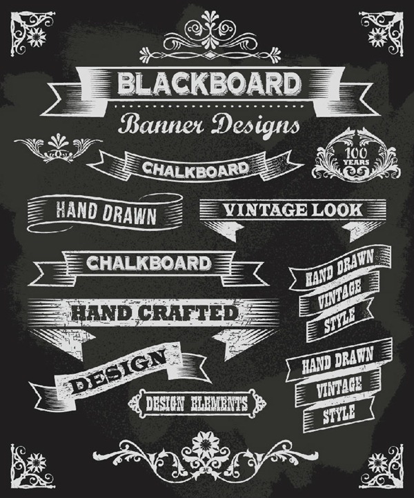 600x722 Hand Painted Chalk Word Ribbons Border Design Vector Graphics My