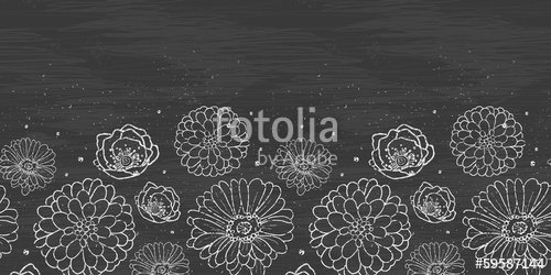 500x250 Vector Chalk Flowers Blackboard Horizontal Border Seamless Stock